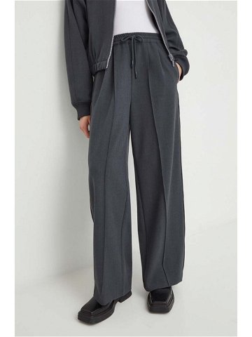 Kalhoty American Vintage dámské šedá barva široké high waist
