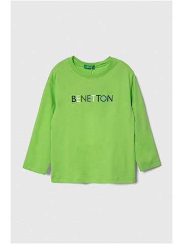 Dětská bavlněná košile s dlouhým rukávem United Colors of Benetton zelená barva s potiskem