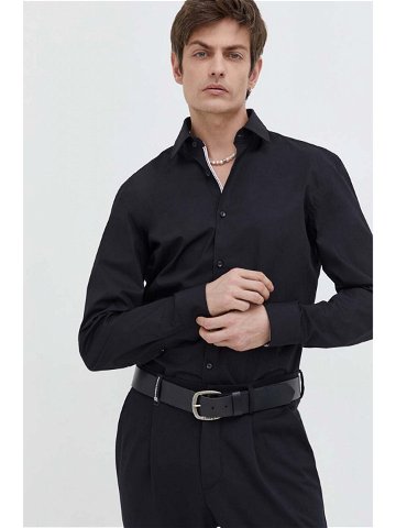 Bavlněná košile HUGO černá barva slim s klasickým límcem 50508294