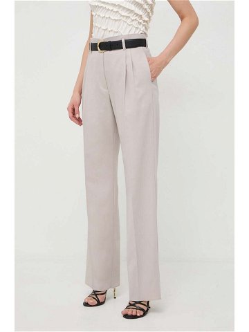 Kalhoty s příměsí vlny Liviana Conti béžová barva jednoduché high waist
