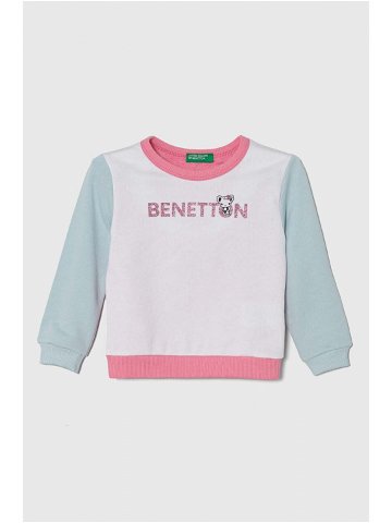 Dětská bavlněná mikina United Colors of Benetton růžová barva s potiskem