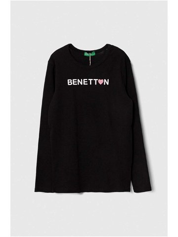 Dětské bavlněné tričko s dlouhým rukávem United Colors of Benetton černá barva