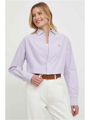 Bavlněná košile Polo Ralph Lauren fialová barva relaxed s klasickým límcem 211931064