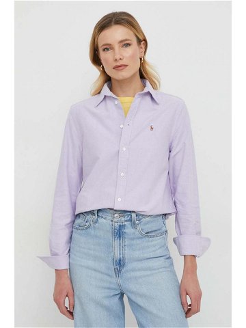 Bavlněná košile Polo Ralph Lauren fialová barva relaxed s klasickým límcem 211932521