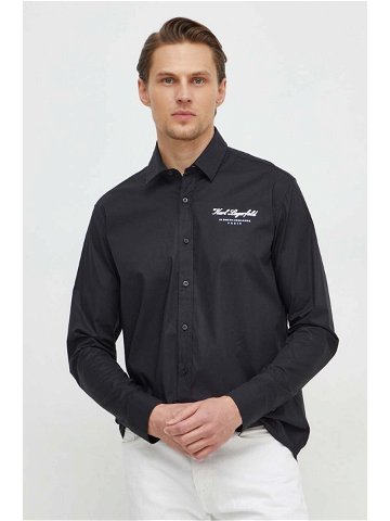 Košile Karl Lagerfeld pánská černá barva regular s klasickým límcem 541600 605940