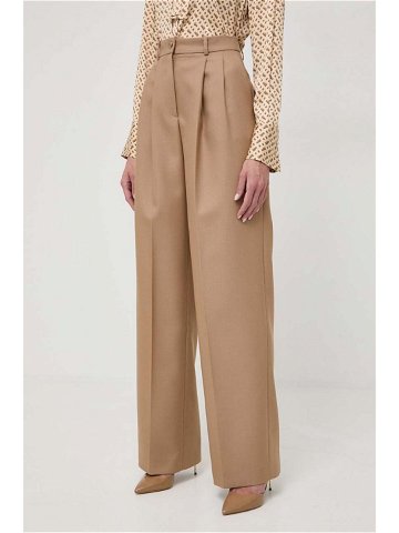 Vlněné kalhoty BOSS béžová barva široké high waist 50509120