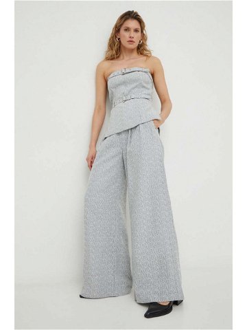 Kalhoty Gestuz dámské šedá barva jednoduché high waist 10908649