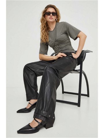Kožené kalhoty Gestuz dámské černá barva jednoduché high waist 10908763