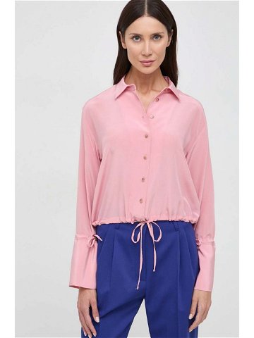 Hedvábné tričko Liviana Conti růžová barva regular s klasickým límcem F4SS01