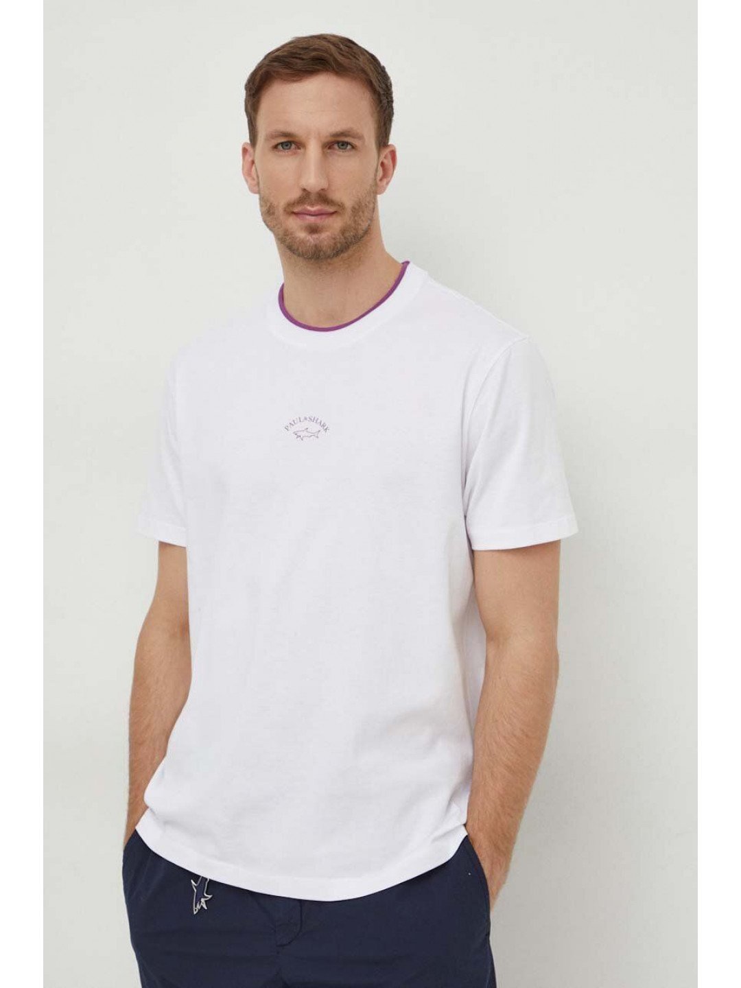 Bavlněné tričko Paul & Shark bílá barva s potiskem 24411055