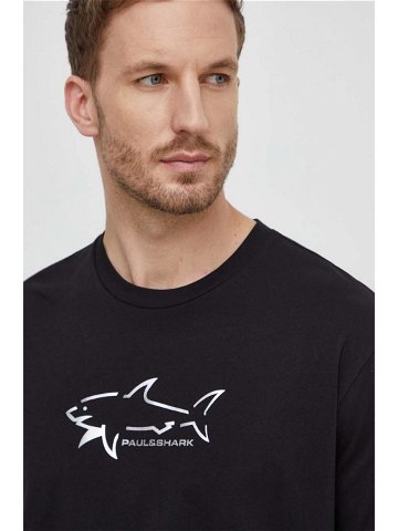 Bavlněné tričko Paul & Shark černá barva s potiskem 23411198