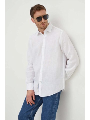 Lněná košile Paul & Shark bílá barva regular s klasickým límcem 24413322CF
