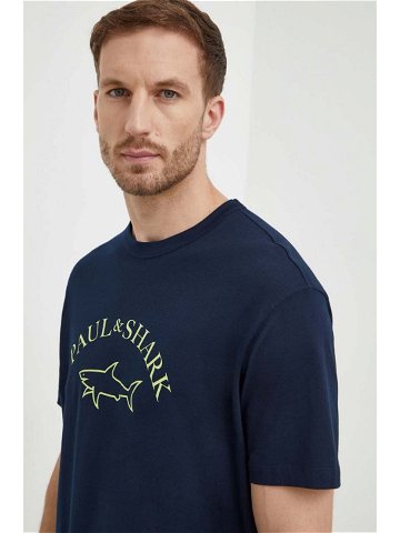 Bavlněné tričko Paul & Shark tmavomodrá barva s potiskem 24411057
