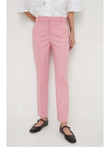 Kalhoty s příměsí lnu Liviana Conti růžová barva fason cargo high waist