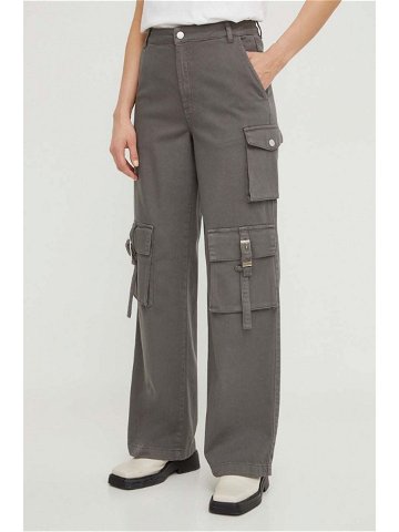Kalhoty Gestuz dámské šedá barva široké high waist