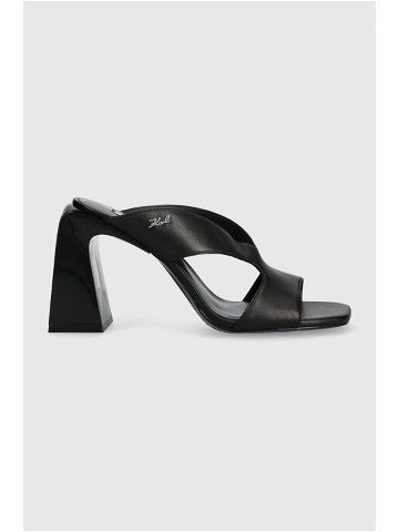 Kožené pantofle Karl Lagerfeld ASTRA NOVA dámské černá barva na podpatku KL33104