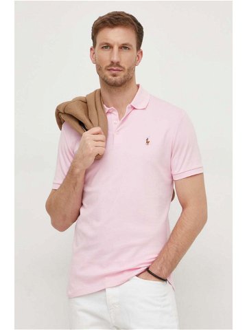Bavlněné polo tričko Ralph Lauren růžová barva 710704319