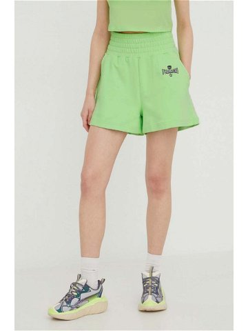 Bavlněné šortky Chiara Ferragni STRETCH zelená barva hladké high waist 76CBDC01