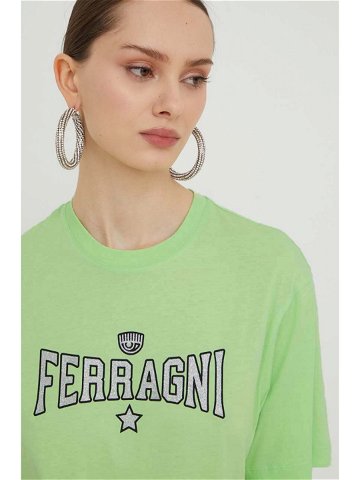 Bavlněné tričko Chiara Ferragni STRETCH zelená barva 76CBHC02