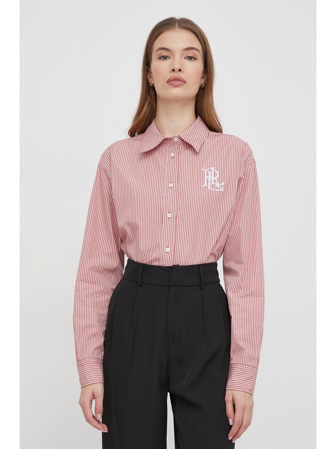 Bavlněná košile Lauren Ralph Lauren růžová barva regular s klasickým límcem 200928499