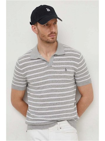 Polo tričko se lněnou směsí Polo Ralph Lauren šedá barva 710934181