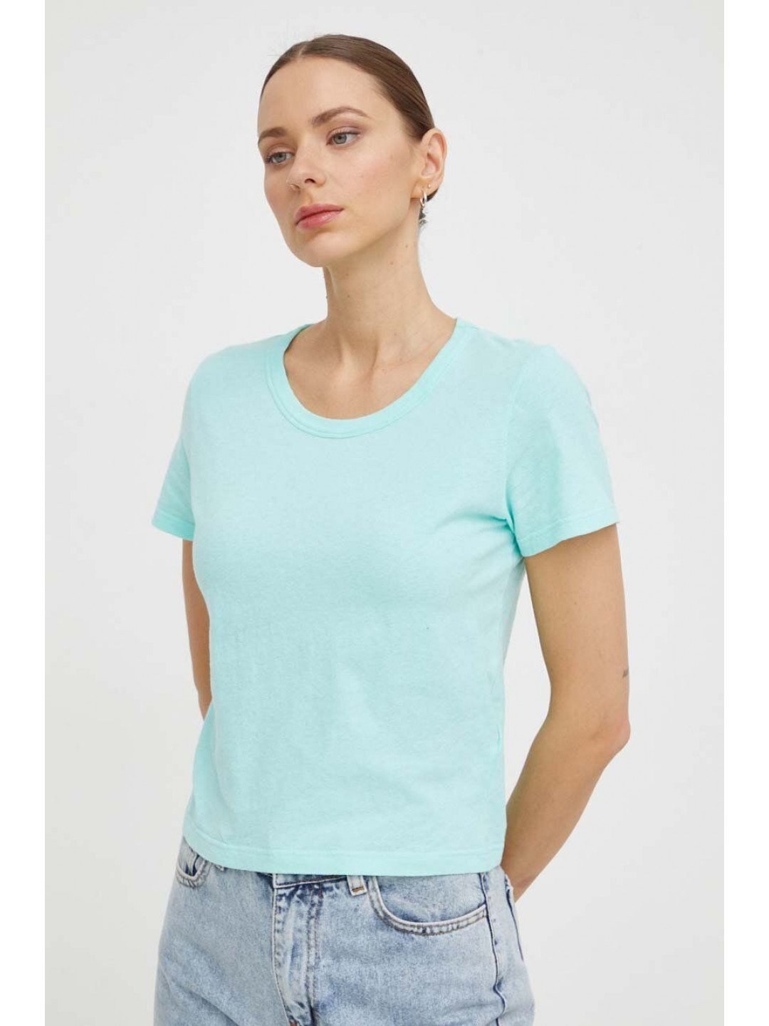 Bavlněné tričko American Vintage tyrkysová barva