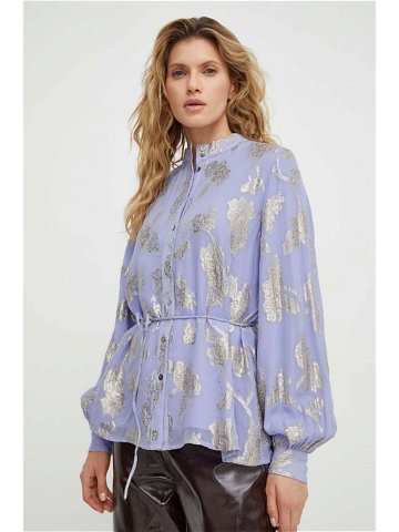 Košile Bruuns Bazaar dámská fialová barva regular se stojáčkem