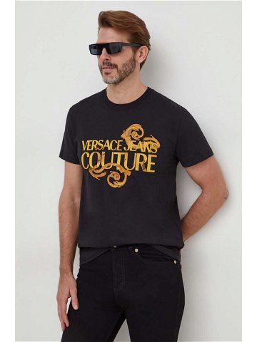 Bavlněné tričko Versace Jeans Couture černá barva s potiskem 76GAHG00 CJ00G