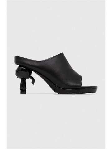 Kožené pantofle Karl Lagerfeld IKON HEEL dámské černá barva na podpatku KL39004