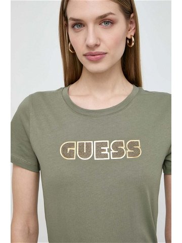 Bavlněné tričko Guess GLOSSY zelená barva W4RI30 I3Z14