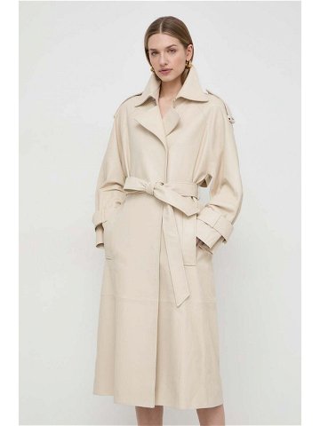 Kožený kabát Ivy Oak dámský béžová barva přechodný IO118021