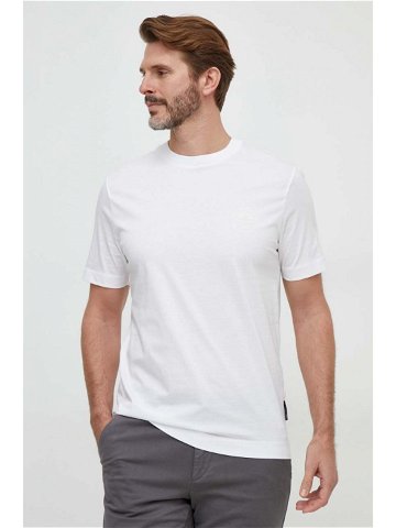 Bavlněné tričko BOSS bílá barva s potiskem