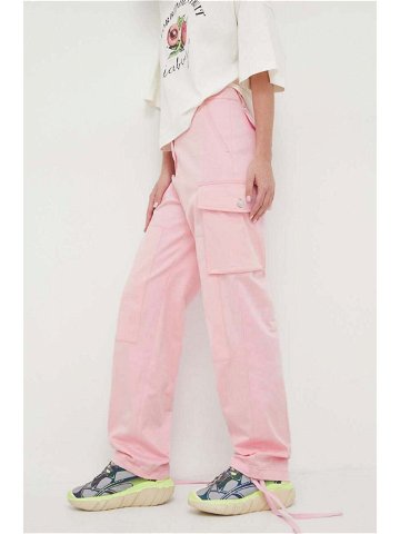 Kalhoty Moschino Jeans dámské růžová barva jednoduché high waist