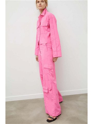 Kalhoty 2NDDAY dámské růžová barva široké high waist