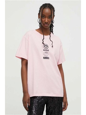 Bavlněné tričko Moschino Jeans růžová barva