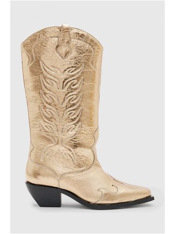 Westernové kožené boty AllSaints Dolly Boot dámské zlatá barva na podpatku WF763Z