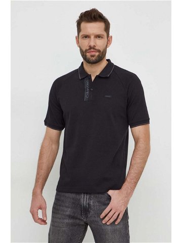 Bavlněné polo tričko Calvin Klein černá barva s aplikací K10K112463