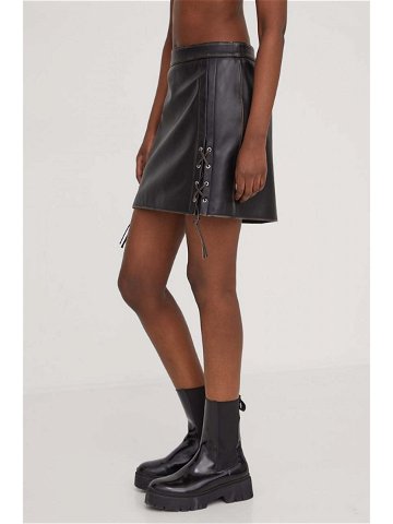 Kožená sukně HUGO černá barva mini 50499765