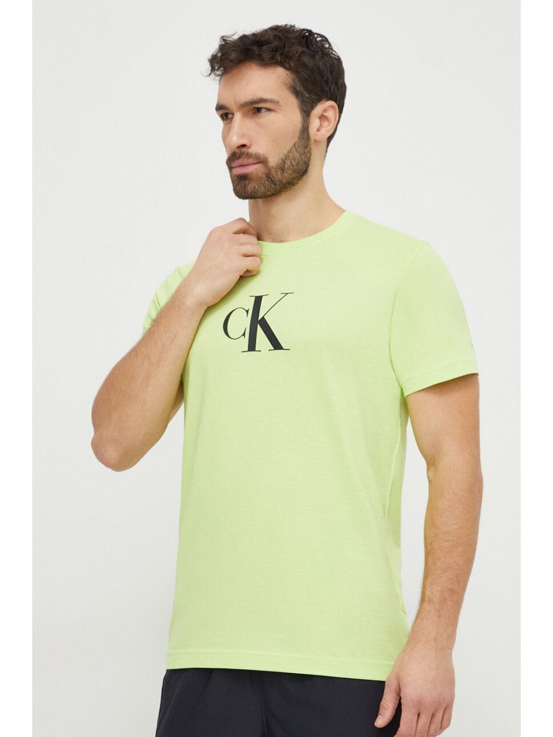 Bavlněné tričko Calvin Klein zelená barva s potiskem KM0KM00971