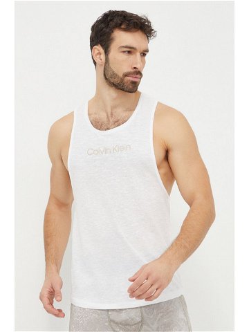 Tričko s příměsí lnu Calvin Klein bílá barva KM0KM01009