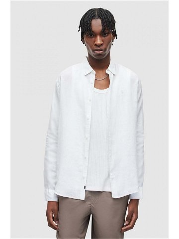 Lněná košile AllSaints CYPRESS bílá barva relaxed s klasickým límcem