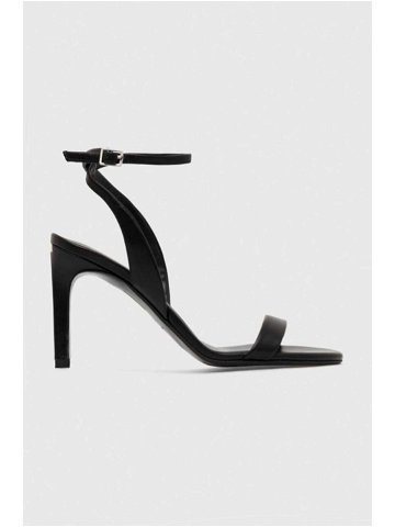 Kožené sandály Calvin Klein HEEL SANDAL 90 LTH černá barva HW0HW01945
