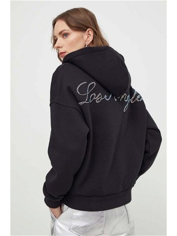 Mikina Guess dámská černá barva s kapucí aplikací W4RQ05 K9Z21