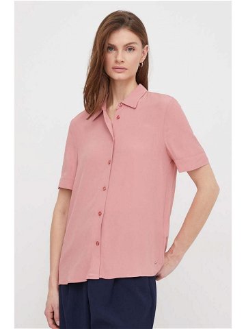 Košile Tommy Hilfiger dámská růžová barva regular s klasickým límcem