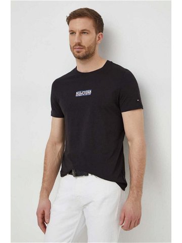 Bavlněné tričko Tommy Hilfiger černá barva s potiskem MW0MW34387