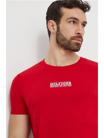 Bavlněné tričko Tommy Hilfiger červená barva s potiskem MW0MW34387