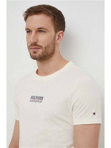 Bavlněné tričko Tommy Hilfiger béžová barva s potiskem MW0MW34387
