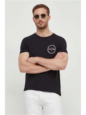 Bavlněné tričko Tommy Hilfiger černá barva s potiskem MW0MW34390