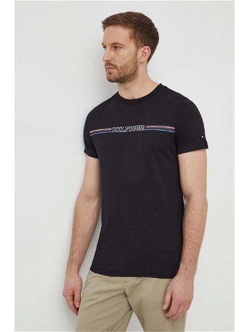 Bavlněné tričko Tommy Hilfiger černá barva s potiskem MW0MW34428