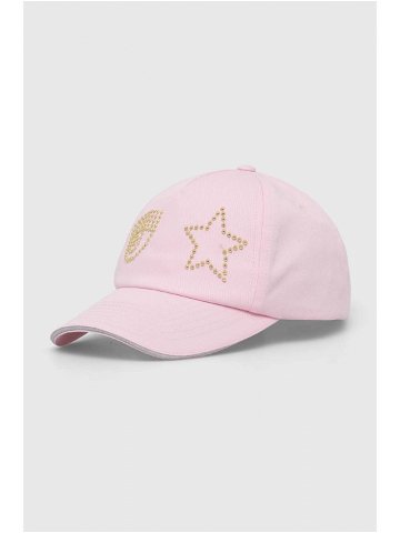 Bavlněná baseballová čepice Chiara Ferragni EYE STAR růžová barva s aplikací 76SBZK13